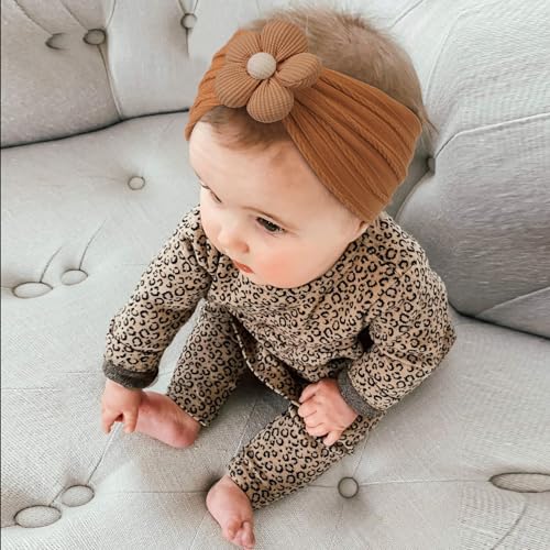 CÉLLOT Baby Flower Headbands Baby Girls Nylon Headbands Baby Essentials Stretchy Hairbands Handmade Hair Accessories for Newborn Infant Toddlers Kids (Pink,Brown,Beige) - color: Pink+Brown+Beige