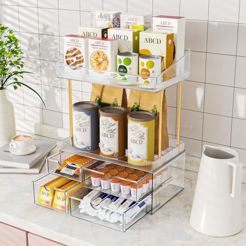 SNSLXH Makeup Organizer Bathroom Storage- 4 Tier 4 Drawer Makeup Storage, Transparent Clear Cosmetics Organiser, Ideal for Cosmetic Perfume Skincare, for Countertop, Bathroom, Office Supplies, Dresser - color: Clear