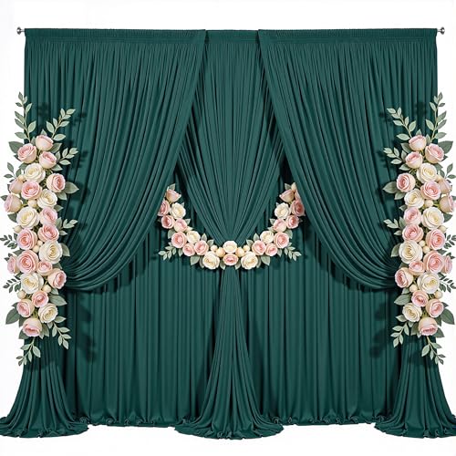 10x8ft Hunter Green Backdrop Curtain for Parties Wrinkle Free Fabric Backdrop Curtain Birthday Party Photo Backdrop Drapes for Wedding Baby Shower Christmas Photography Back Drop 2 Panels 5x8FT - color: Hunter Green, size: 10 ft X 8 ft(2 Panels 5ft X 8ft)