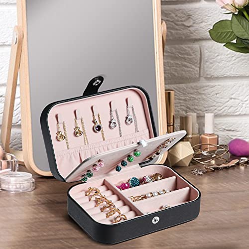 Hatori Travel Jewelry Box, PU Leather Small Jewelry Organizer for Women Girls, Portable Mini Travel Case Display Storage Holder Boxes for Stud Earrings, Rings, Necklaces, Bracelets (Black Beige) - color: Black Beige