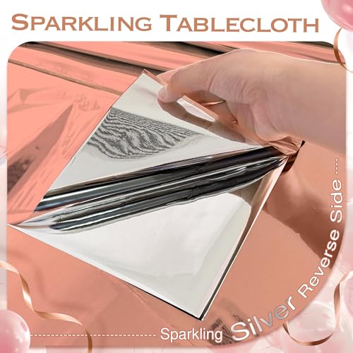 2pcs Rose Gold Foil Tablecloth 54*72inch Plastic Weddng Birthday Party Table Cloths Disposable Waterproof Table Cover for Elegant Event Anniversary Baby Shower Graduation Party Supplies - color: Rose Gold