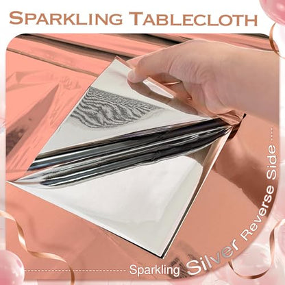 2pcs Rose Gold Foil Tablecloth 54*72inch Plastic Weddng Birthday Party Table Cloths Disposable Waterproof Table Cover for Elegant Event Anniversary Baby Shower Graduation Party Supplies - color: Rose Gold