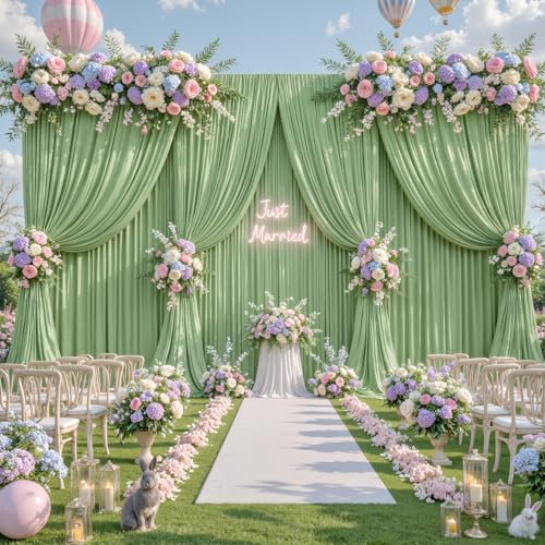 10ft x 8ft Photo Backdrop Curtains Sage Green Wrinkle-Free Polyester Fabric Backdrop Drapes for Wedding Baby Shower Birthday Party Photography Background Decoration - color: Sage Green, size: 5'(W) x 8'(H), 2 Panels