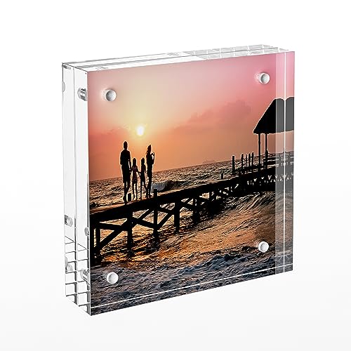 Sezanrpt Acrylic Picture Frames 3x3, 3 x 3 inch picture frame for 3x3 or 2x2 Pictures, Clear Double Sided Thick Photo Frames Desktop Pictures Display Small Tips Holder - size: 3'' x 3''