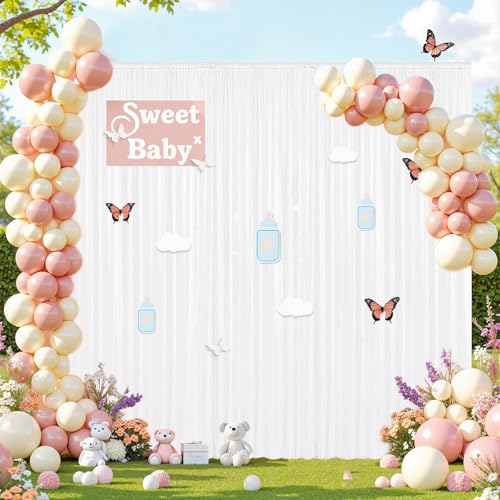 2×8FT-2PCS White Sequin Backdrop Curtains Panels, Photography Backdrop Glitter Curtains Fabric Background for Christmas Wedding Party Decor - color: White, size: 2X8FT-2PCS