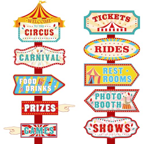 Hooqict 20 Pieces Carnival Decorations Circus Theme Party Directional Signs Carnival Party Signs Welcome to The Circus for Kids Carnival Birthday Party Decorations Supplies - style: Carnival