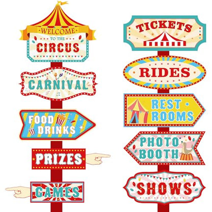 Hooqict 20 Pieces Carnival Decorations Circus Theme Party Directional Signs Carnival Party Signs Welcome to The Circus for Kids Carnival Birthday Party Decorations Supplies - style: Carnival