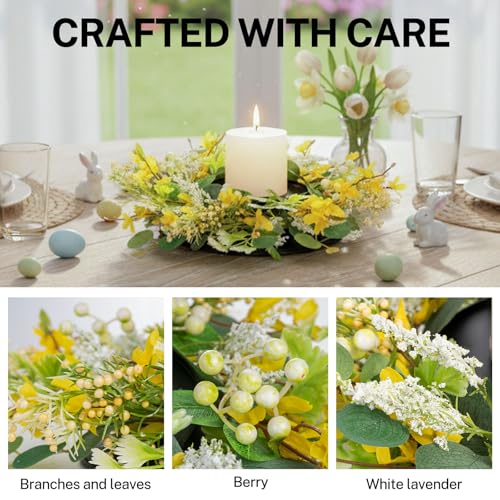 MOYEE Candle Holder Centerpieces for Tables,Candle Ring,Wreaths, Black Metal Candle Stick Paired Artificial Flowers 14 in Versatile Dining Table Centrepiece - color: Yellow Cross Wreath