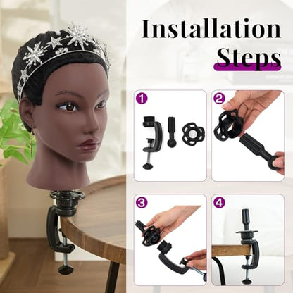 20 Inch Mannequin Head Human Hair with Stand,100% Real Hair Mannequin Head for Braiding,Cosmetology Manikin Doll Head for Styling with Mannequin Head Stand Table Clamp Hair Braiding Set - color: light grey
