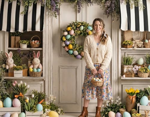 Kate Easter Backdrops for Photography Wood Door Colorful Eggs Spring Party Decorations Photo Props, 8x8ft - size: 8x8ft