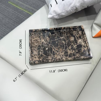 Natural Marble Tray for Bathroom Countertop, Dark Brown Marble Stone Tray for Kitchen Counter (Coffee Net, 12" x 8") - color: Dark Brown