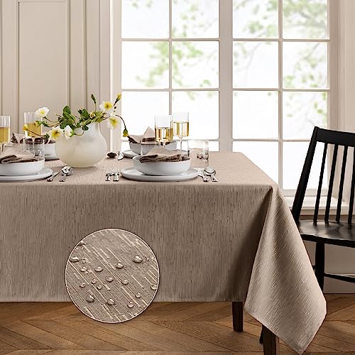 Elrene Home Fashions Continental Solid Texture Water, Stain & Wrinkle Resistant Tablecloth, 52"X52" Square, Taupe - color: Taupe, size: 52" x 52" (Square)