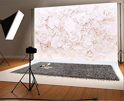 AOFOTO 8x6ft White Flowers Wall Backdrop Elegant Roses Romantic Wedding Decor Bridal Shower Photography Background Baby Girl Artistic Portrait Valentines Mother's Day Photoshoot Studio Props Wallpaper - size: 8x6ft