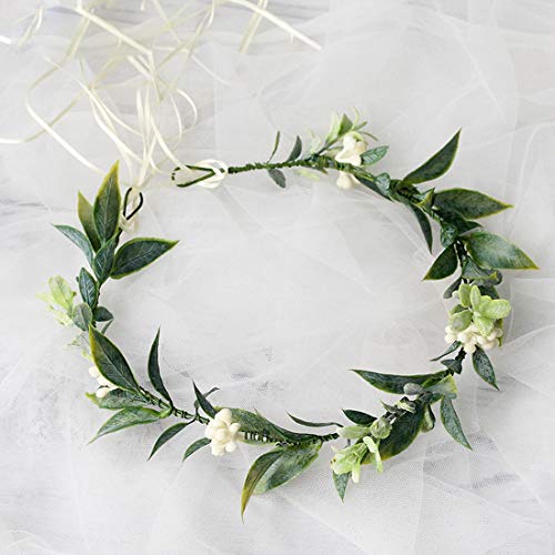 DDazzling Green Leaf Floral Crown Eucalyptus Flower Women Girls Headband Flower Headpiece Bridal Halo Photo Prop (Green) - color: Green