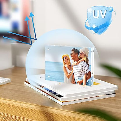 AITEE 6x8 Acrylic Picture Frames 3 Pack, 20% Thicker Block, Clear Picture Frames Freestanding Double Sided Magnetic Acrylic Lucite Frameless Transparent Square Frame Gift for Desktop Display - size: 6x8