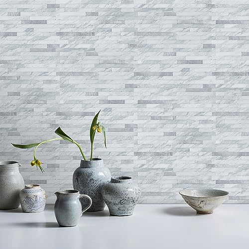 STICKGOO 20 Sheets Peel and Stick Backsplash Tile, Stick on Backsplash for Kitchen and Bathroom, Volakas White Look PVC Mixed Metal Silver Self Adhesive Wall Tiles - color: Volakas White + Metal Silver