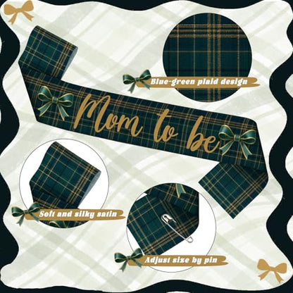 Blue Green Tartan Plaid Mom to Be Sash Baby Shower Dad to Be for Bear Themed Baby Shower Party Gender Reveals Party Favors Decorations for Boys and Girls Pregnancy Props Keepsake Gifts - style: Blue and Green Plaid