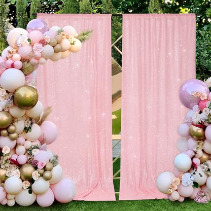 PartyDelight Pink Sequin Backdrop Curtains 2 Panels 5Ft x 10Ft Photograph Back Drop Wedding Curtain Special Events - color: Pink, size: 60"W x 120"L (Pack of 2)