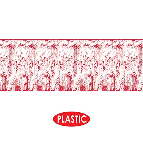 Beistle Bloody Wall Backdrops – 2 Realistic Dripping Blood Printed Plastic Wall Coverings for Halloween Haunted House Party Décor Indoor Spooky Scene Background Display, 4 Ft x 30 Ft Each - style: Bloody Wall - 2 Piece