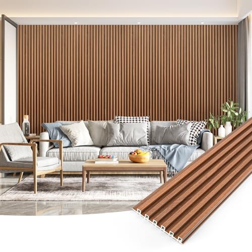 Art3dwallpanels Wood Slat Wall Paneling, 104'' x 6.7'' WPC Soundproof 3D Wall Panels for Interior Wall Decor, 8 Pack Fluted Textured Panel Wall Slats, Teak - color: Teak, size: 104'' x 6.7'' , 8 Pack