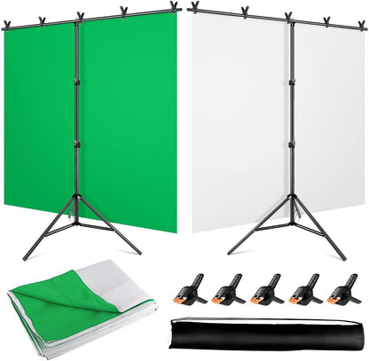 2-in-1 White Backdrop Green Screen Backdrop Stand Kit, 5x6.5 ft Greenscreen Background with Stand for Streaming, Zoom, Photography, Video with Clips & Carrying Bag - color: Green White, size: 5x6.5ft