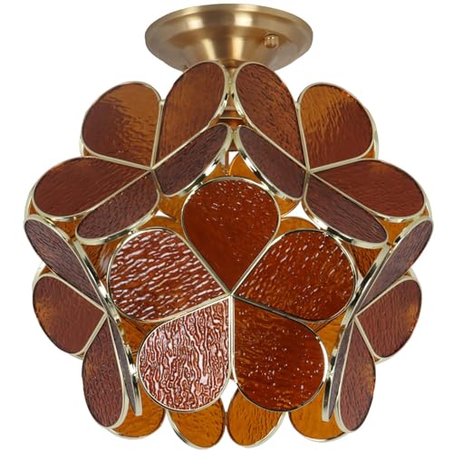 Bieye L11012 Flower Petals Tiffany Style Stained Glass Close to Ceiling Light for Home Decor (Textured Amber, 12" Cherry Blossom) - color: Textured Amber, size: 12" Cherry Blossom