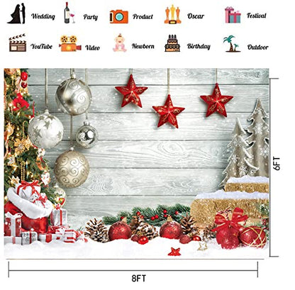 CHAIYA 8X6FT Christmas Backdrop White Wood Floor Photography Backdrop Winter Snow Xmas Tree Gift Family Christmas Party Photo Background New Year Party Decoration - size: 8′x6′