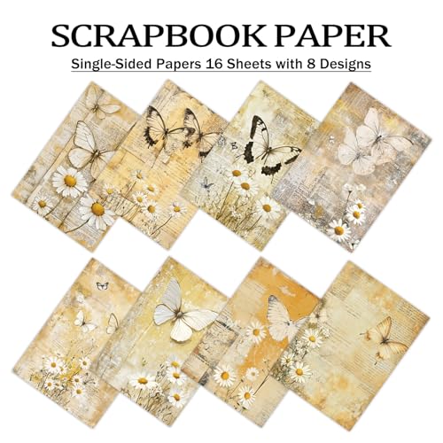PRSTINCOL Scrapbook Paper,16 Sheets 4.1x5.8 Inch Yellow Butterfly Style Scrapbook Paper,Single-Sided Vibrant Origami Decoupage Papers for Diy Crafts, Card Making, Art Journaling - color: Yellow_Butterfly