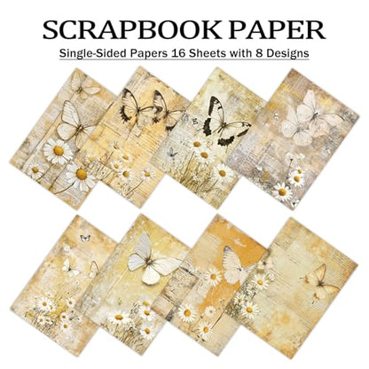 PRSTINCOL Scrapbook Paper,16 Sheets 4.1x5.8 Inch Yellow Butterfly Style Scrapbook Paper,Single-Sided Vibrant Origami Decoupage Papers for Diy Crafts, Card Making, Art Journaling - color: Yellow_Butterfly
