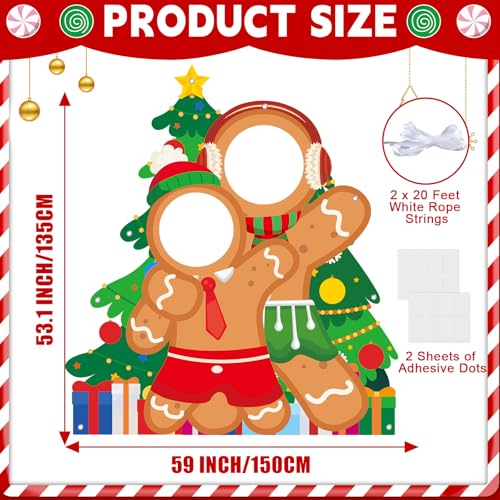 Christmas Gingerbread Man Photo Booth Prop Christmas Tree Photo Door Banner Background Large Fabric Face in Hole Photos Stand-in Gingerbread Backdrop for Indoor Outdoor Xmas Winter Holiday Supplies