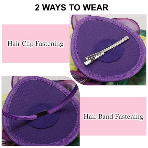 Fascinators Hats with Gloves Set for Women 20s 50s Cocktail Tea Party Wedding Costume Headwear - color: 03-green Purple Yellow
