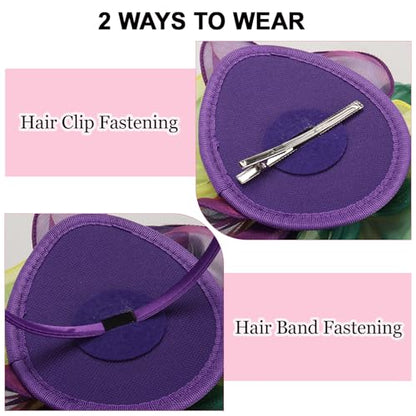 Fascinators Hats with Gloves Set for Women 20s 50s Cocktail Tea Party Wedding Costume Headwear - color: 03-green Purple Yellow