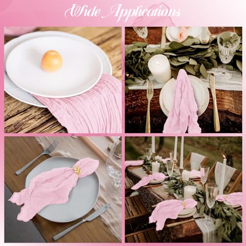 42 Pcs Light Pink Gauze Cheesecloth Napkins, 20 x 20 Inch Wrinkled Rustic Boho Dinner Napkins for Wedding,Dinner,Family Everyday Use/Parties - color: Light Pink, size: 20" x 20" (Set of 42)