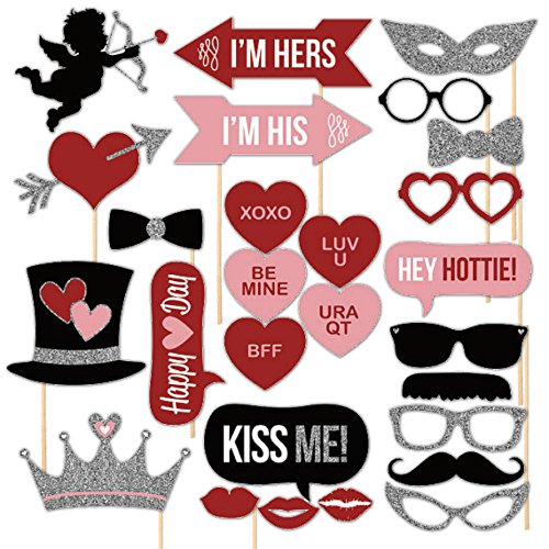 27 Pcs Valentine's Day Photo Booth Props Selfie Photobooth Props Mustache Heart Lips Eyeglasses Shape for Valentine's Day Wedding Bridal Party Supplies