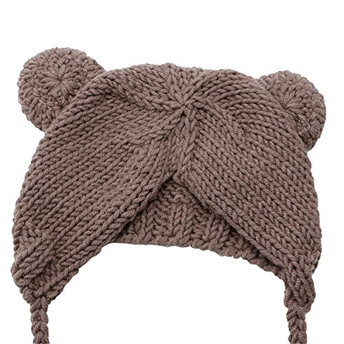 ECYC Newborn Baby Bear Hat Beanie with Bear Dolls Photography Accessories,Brown - color: Brown