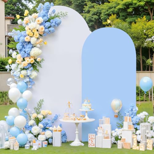 Wedding Arch Backdrop Cover, 6FT White Blue Arch Cover Stretchy Backdrops, Double-Sided Arch Stand Covers for Wedding Ceremony, Baby Shower, Birthday Party Decoration - color: White+Blue, size: 6FT