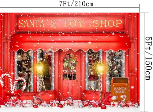 Red Christmas Photo Backdrop Santa's Toy Shop Candy Cane in Snow World Xmas Family Holiday Party Banner Photography Background Supplies Decor Studio Prop PGT673A 7x5ft - size: 7'X5'