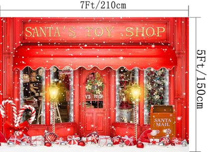 Red Christmas Photo Backdrop Santa's Toy Shop Candy Cane in Snow World Xmas Family Holiday Party Banner Photography Background Supplies Decor Studio Prop PGT673A 7x5ft - size: 7'X5'