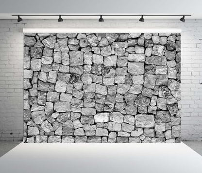 BELECO 10x10ft Fabric Brick Stone Wall Backdrop Dark Gray Rock Stones Texture Background Medieval Castle Party Decorations Banner Knight Party Supplies Photoshoot Props - size: 10x10FT