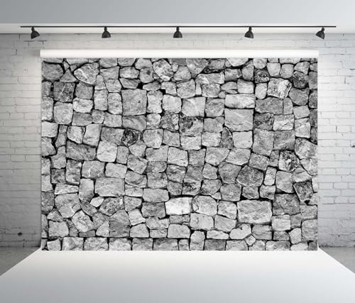 BELECO 8x6ft Fabric Brick Stone Wall Backdrop Dark Gray Rock Stones Texture Background Medieval Castle Party Decorations Banner Knight Party Supplies Photoshoot Props - size: 8x6FT