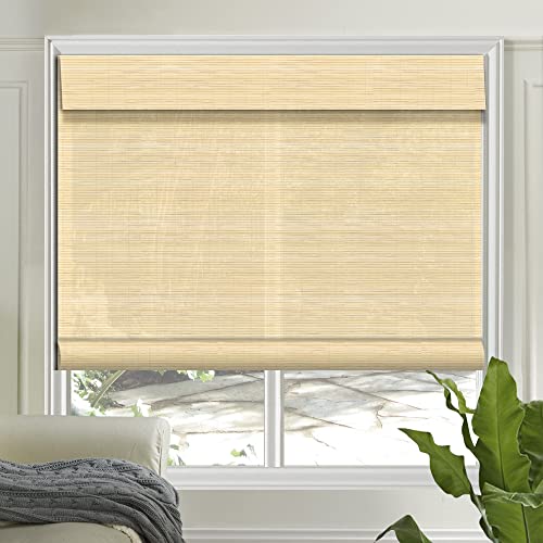 Letau No Drill No Tools Cordless Wood Window Shades Blinds, Bamboo Light Filtering Roller Shades, Color 1 - color: Color 1
