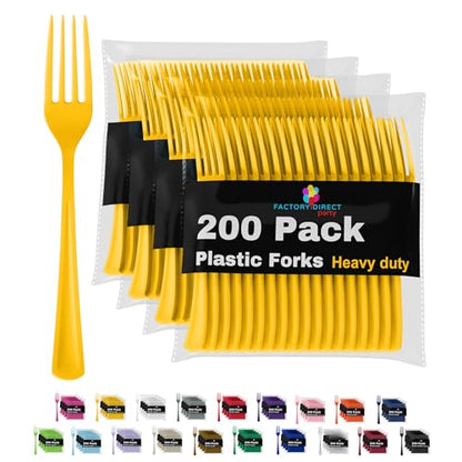 Party Solids Yellow Plastic Forks 200 Pieces Yellow Forks Disposable Utensils Heavy Duty Plastic Cutlery Set Disposable Cutlery Sets Flatware Sets Silverware Set Party Supplies & Party Tableware - color: Yellow