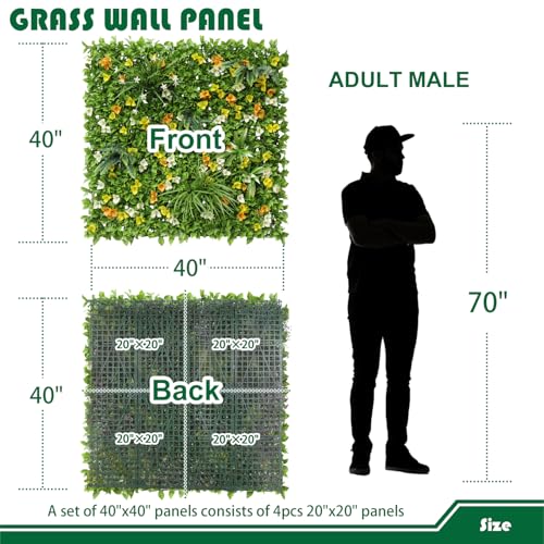 Artificial Grass Wall Panels 40"x40"-6Packs Greenery Backdrop Faux Boxwood Panel Fake Hedge for Garden Wedding Décor Outdoor Green Privacy Fence, 06 Mixed - color: #06Mixed4040, size: 40"x40"