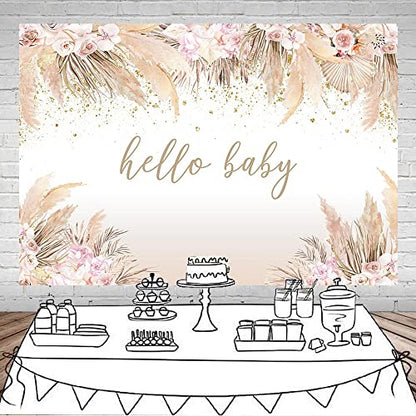 Mocsicka Boho Hello Baby Theme Backdrop Boho Chic Pink Flowers Baby Shower Background Girls Welcome Oh Sweet Baby Party Cake Table Decorations Photo Booth (10x7ft) - size: 10x7ft