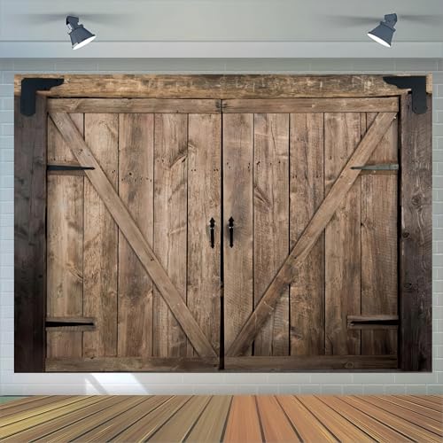 Rustic Wood Barn Door Backdrops for Photography 7x5ft Retro Wooden Door for Western Themed Birthday Baby Shower Wedding Party Decoration Farmhouse Banner Rustic Rodeo Party Decor Photo Booth Props