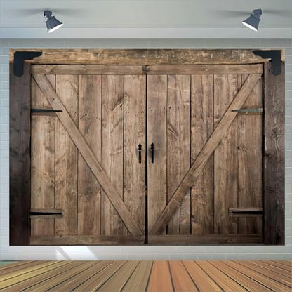 Rustic Wood Barn Door Backdrops for Photography 7x5ft Retro Wooden Door for Western Themed Birthday Baby Shower Wedding Party Decoration Farmhouse Banner Rustic Rodeo Party Decor Photo Booth Props