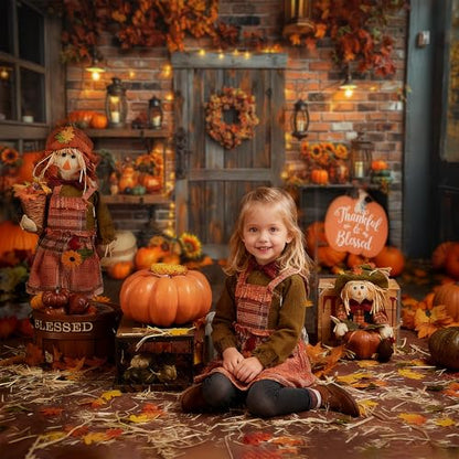 Mocsicka Fall Backdrop for Photography 7x5ft Autumn Pumpkin Decorations for Thanksgiving Party Fall Festival Maple Leaves Background Backdrop Photo Booth Props - size: 7x5ft