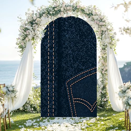 6.6FT Wedding Arch Backdrop Cover Blue Jeans Denim Fabric Seamless Effect Blue Leather Texture Arch Cover Spandex Fitted Stretchy Background for Classroom Party Birthday Graduation