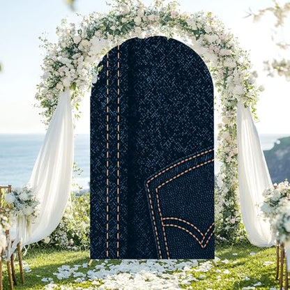 6.6FT Wedding Arch Backdrop Cover Blue Jeans Denim Fabric Seamless Effect Blue Leather Texture Arch Cover Spandex Fitted Stretchy Background for Classroom Party Birthday Graduation