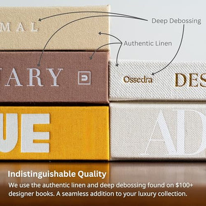 Decorative Books for Home Decor - Set of 3 Real Linen Hardcover Books with Blank Pages - Modern Farmhouse Coffee Table Decor, Shelf & Entryway Styling Accent (Neutral Tones)